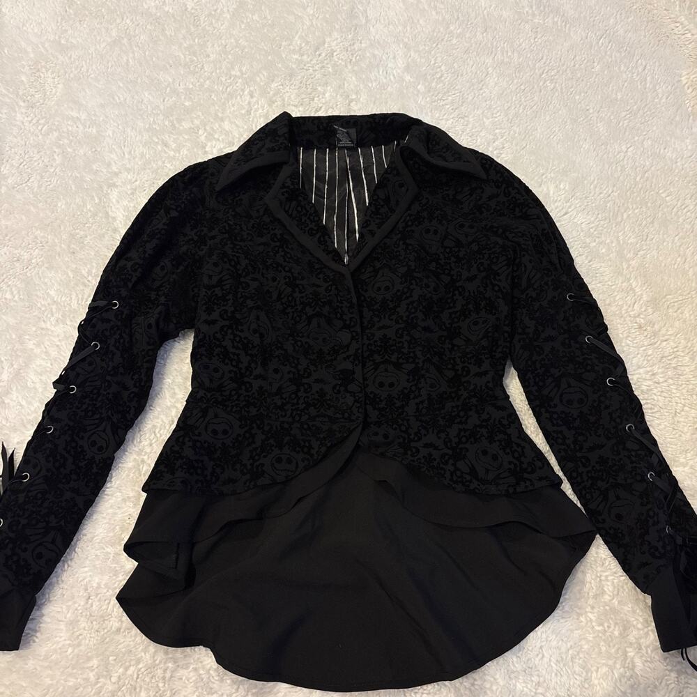 Nightmare Before Christmas Womens Goth Hot Topic Flocked Jacket M Emo Costume